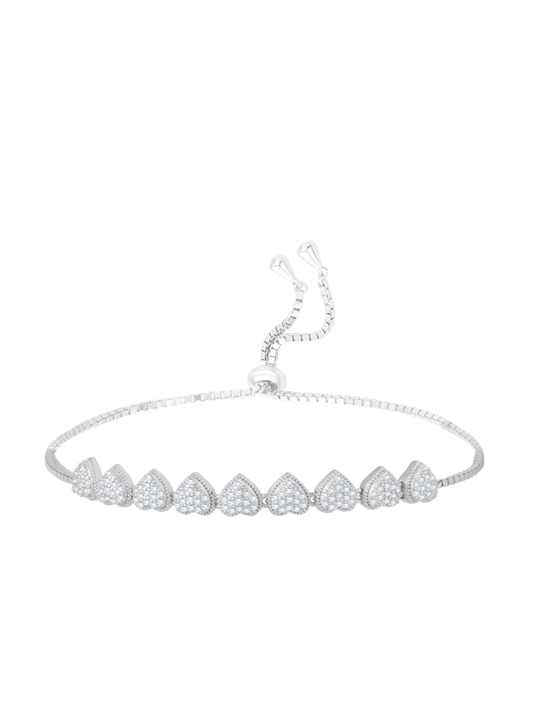 

ANAYRA Women White & Silver-Toned Sterling Silver Cubic Zirconia Silver-Plated Link Bracelet