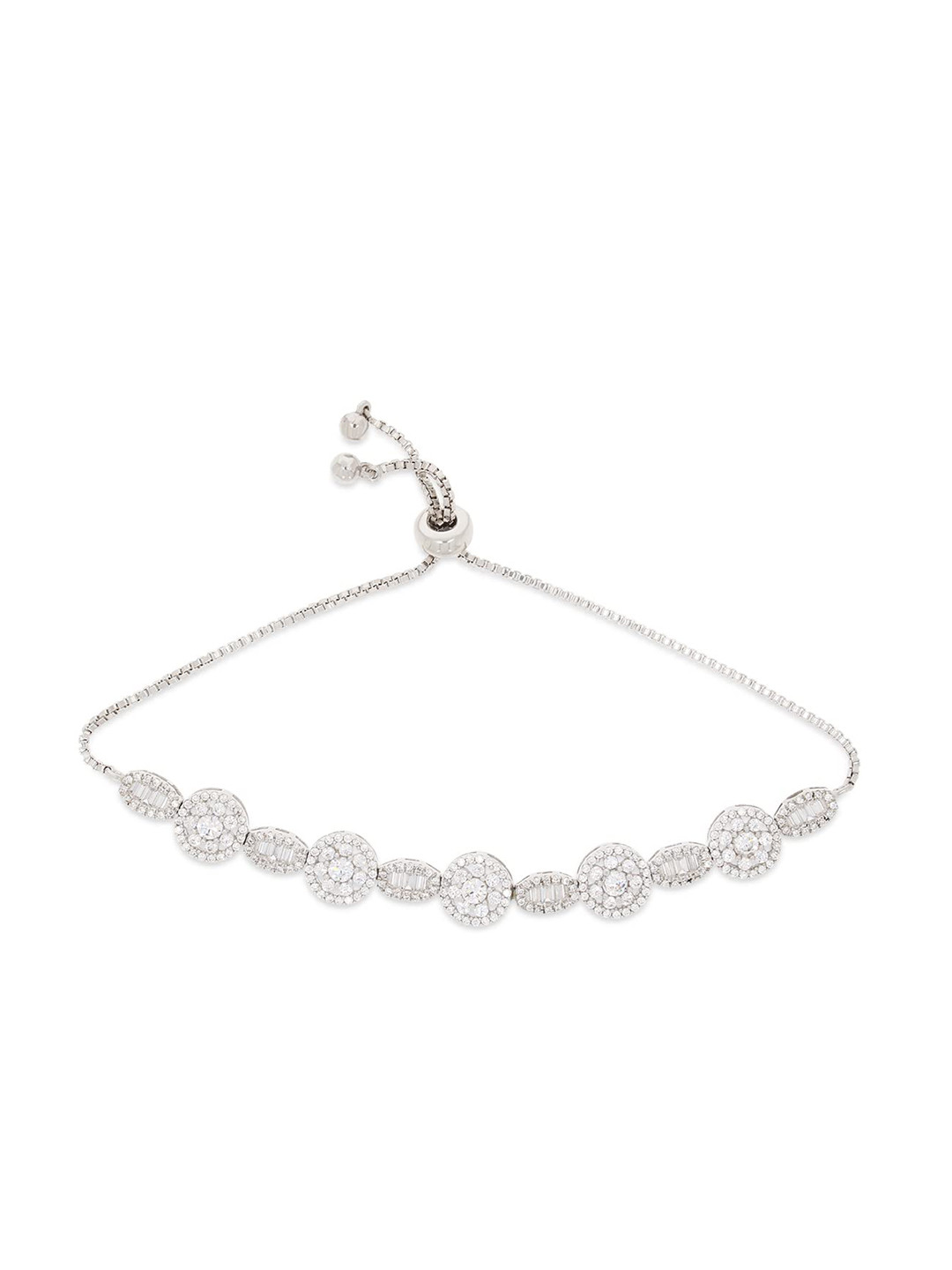 

ANAYRA Women White & Silver-Toned Sterling Silver Cubic Zirconia Link Bracelet