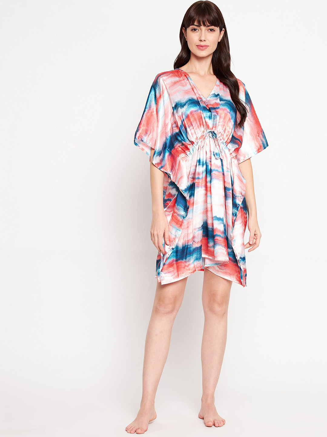 

SECRETS BY ZEROKAATA Printed Short Kaftan Cover Up Dress, Pink
