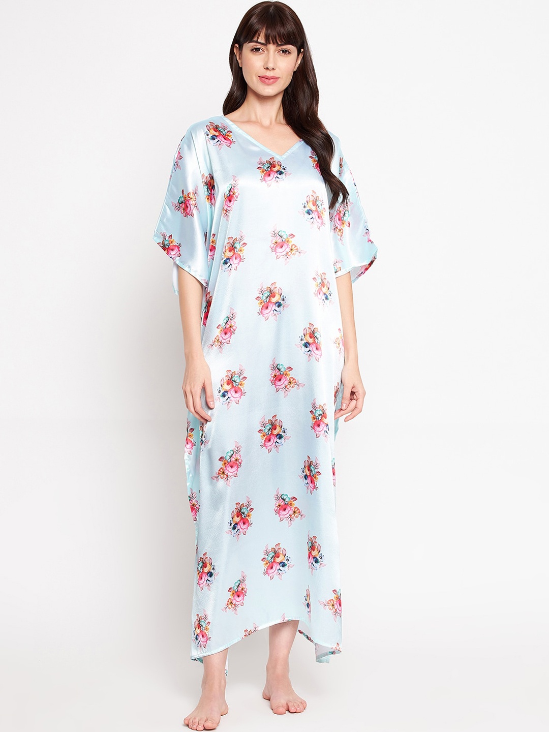 

SECRETS BY ZEROKAATA Women Floral Printed Kaftan Cover-Up Dress, Blue