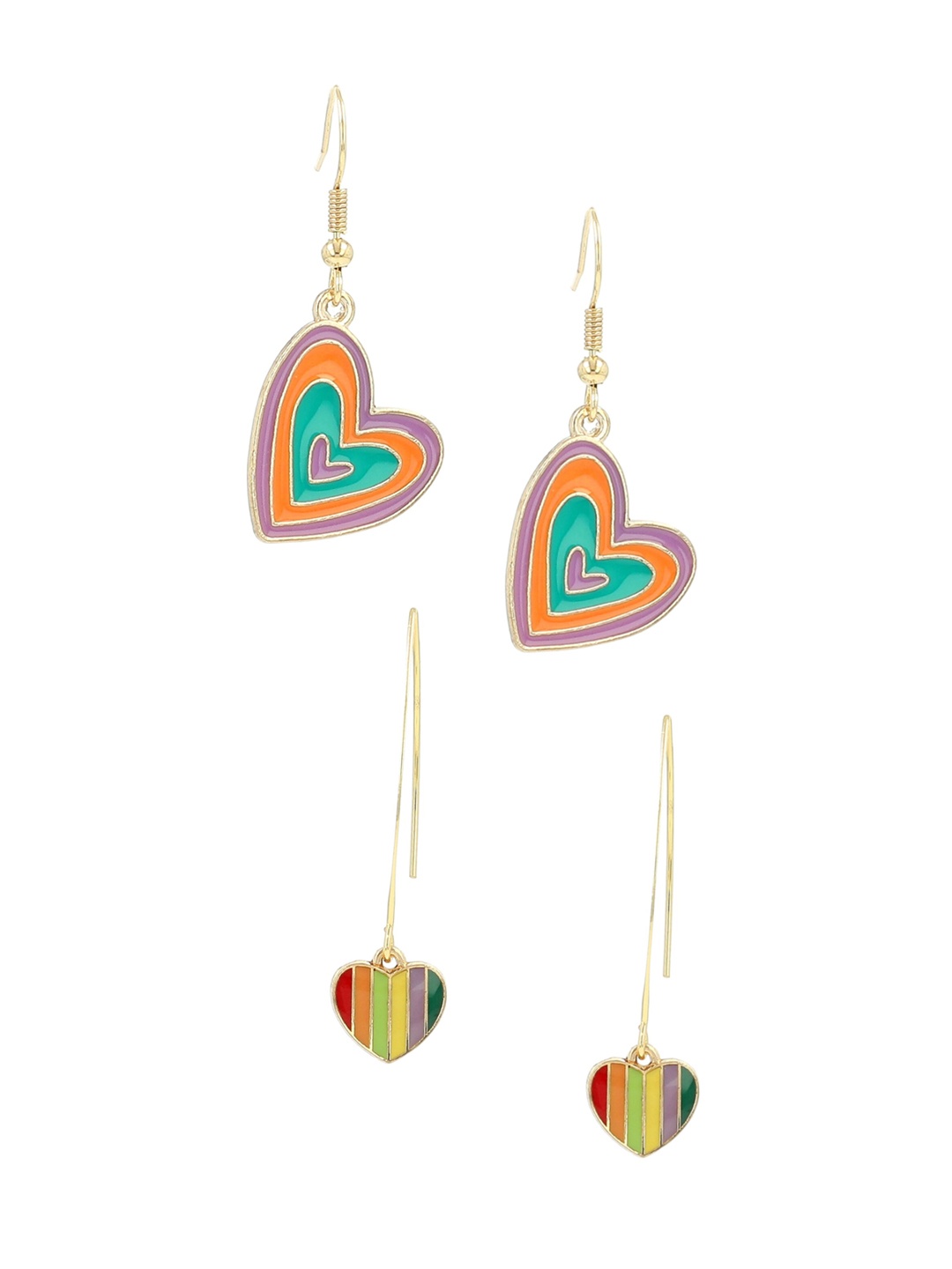 

EL REGALO Women Pack of 2 Gold-Toned Orange Heart Shaped Drop Earrings