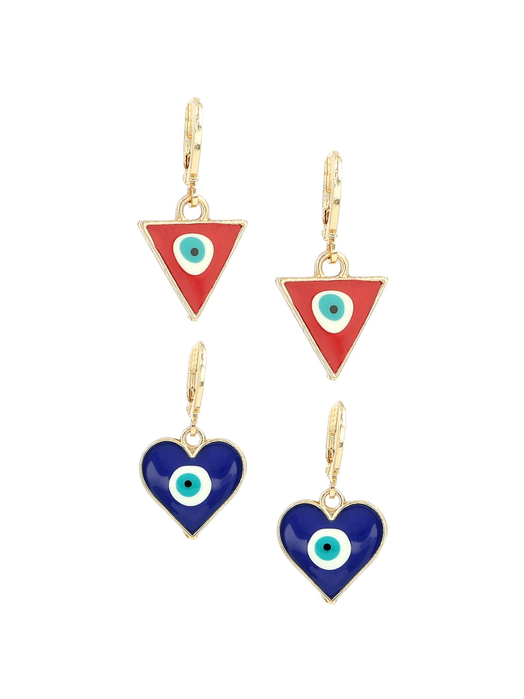 

EL REGALO Blue & Red Heart & Triangular Shaped Drop Earrings Set of 2