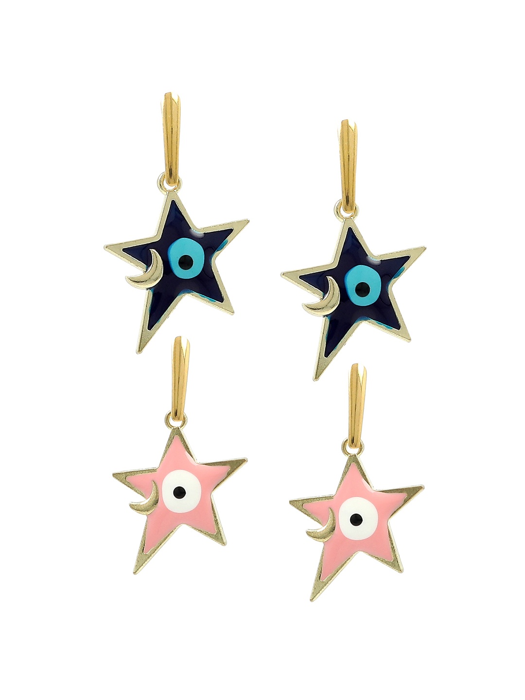 

EL REGALO Pink & Navy Blue Star Shaped Drop Earrings Set of 2