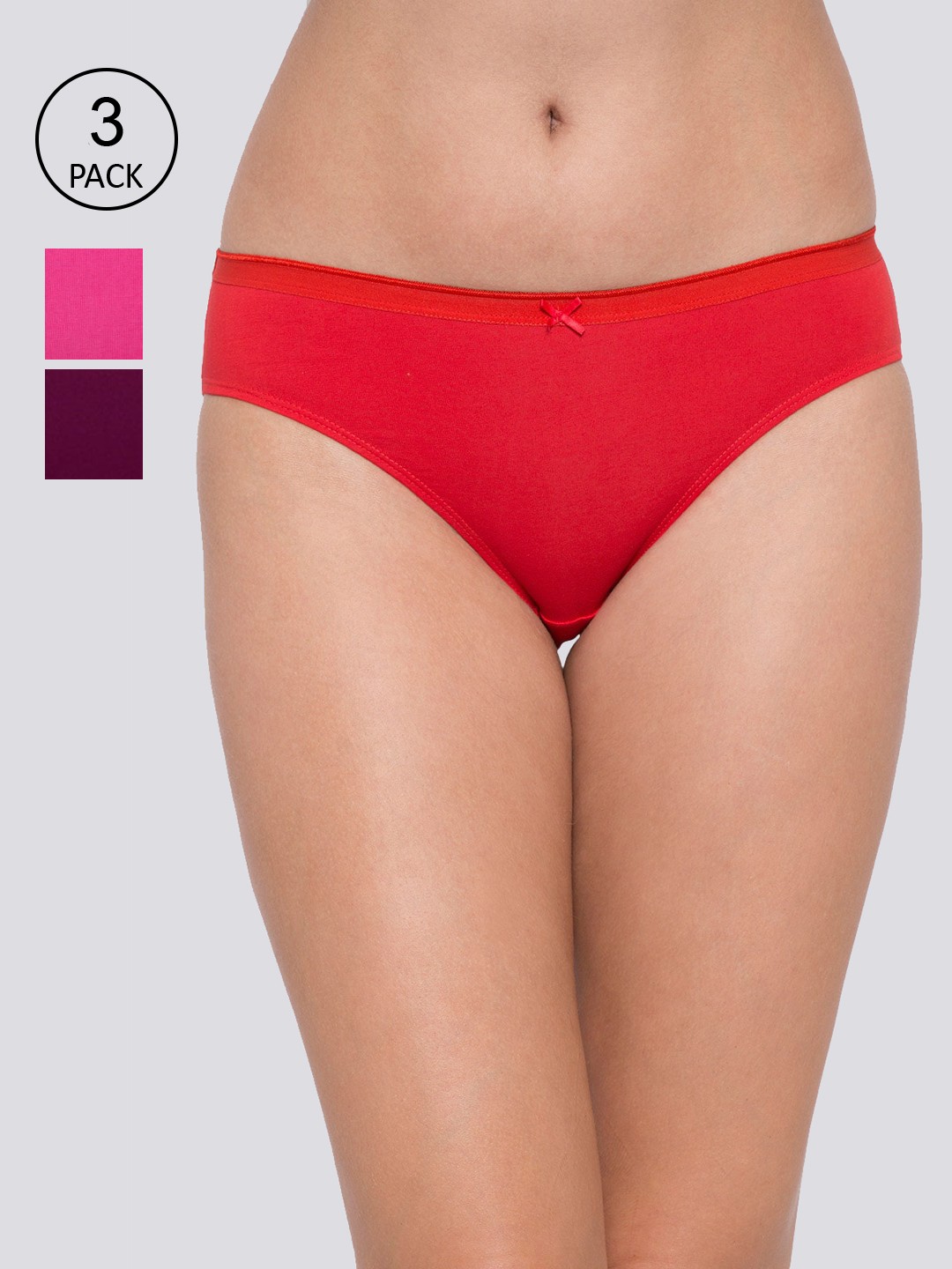 

Candyskin Women Red & Pink Pack Of 3 Solid Bikini Briefs