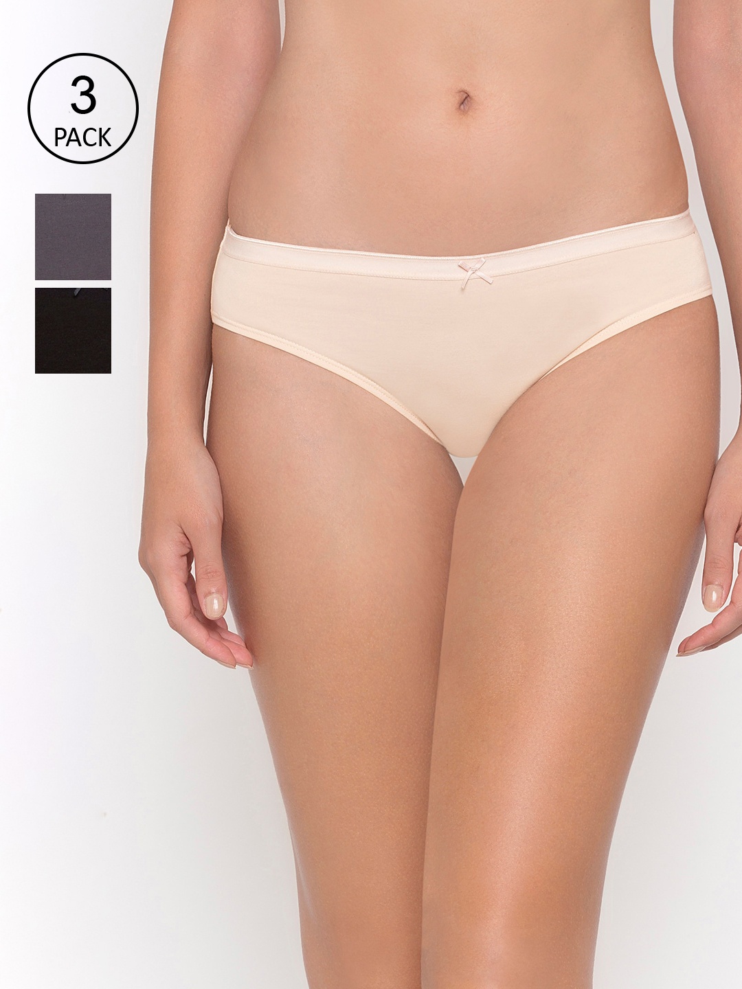 

Candyskin Women Pack of 3 Beige, Charcoal & Black Solid Antibacterial Briefs
