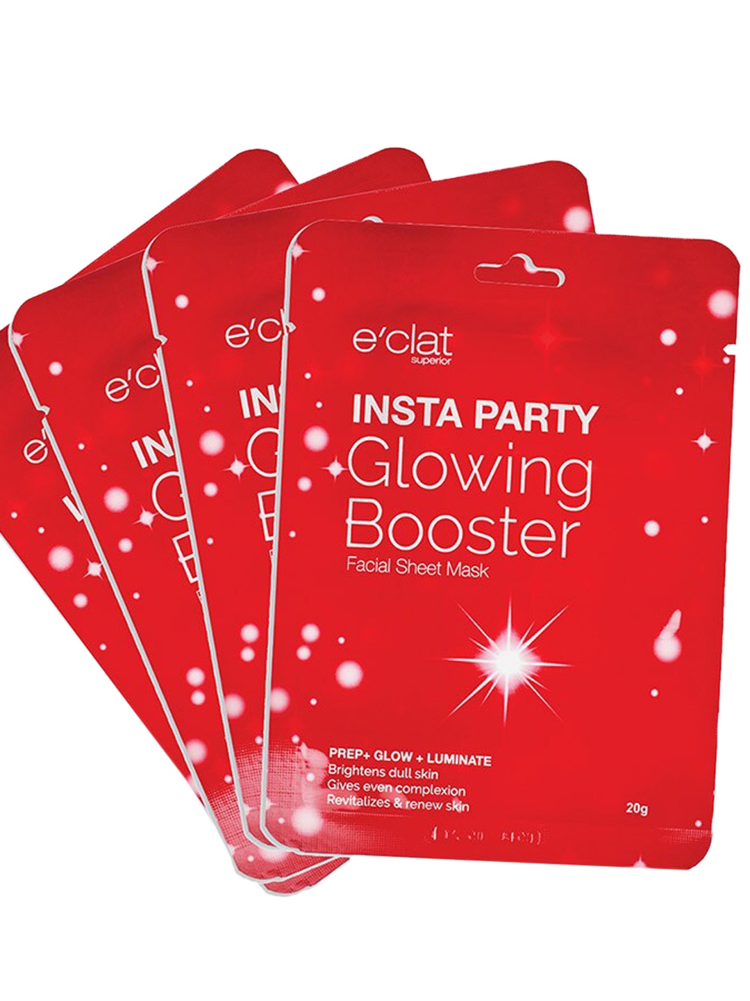 

e'clat superior Set of 4 Glowing Booster Facial Sheet Mask - 20 g Each, Red