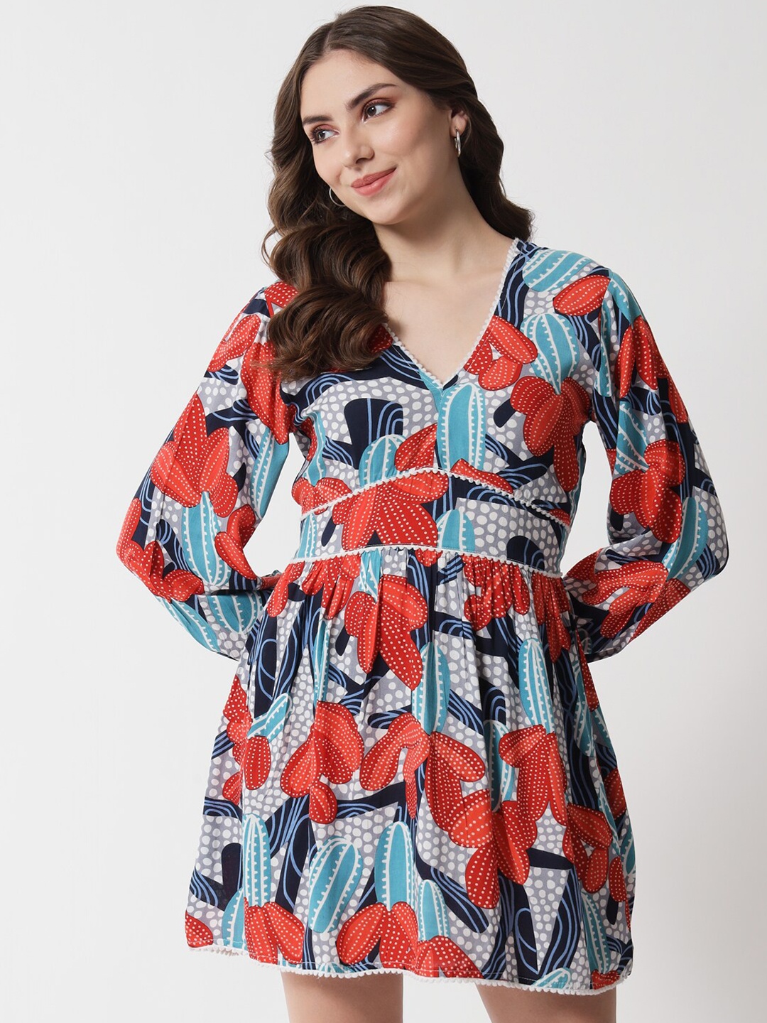 

The Dry State Orange & Blue Abstract Print Fit & Flare Dress