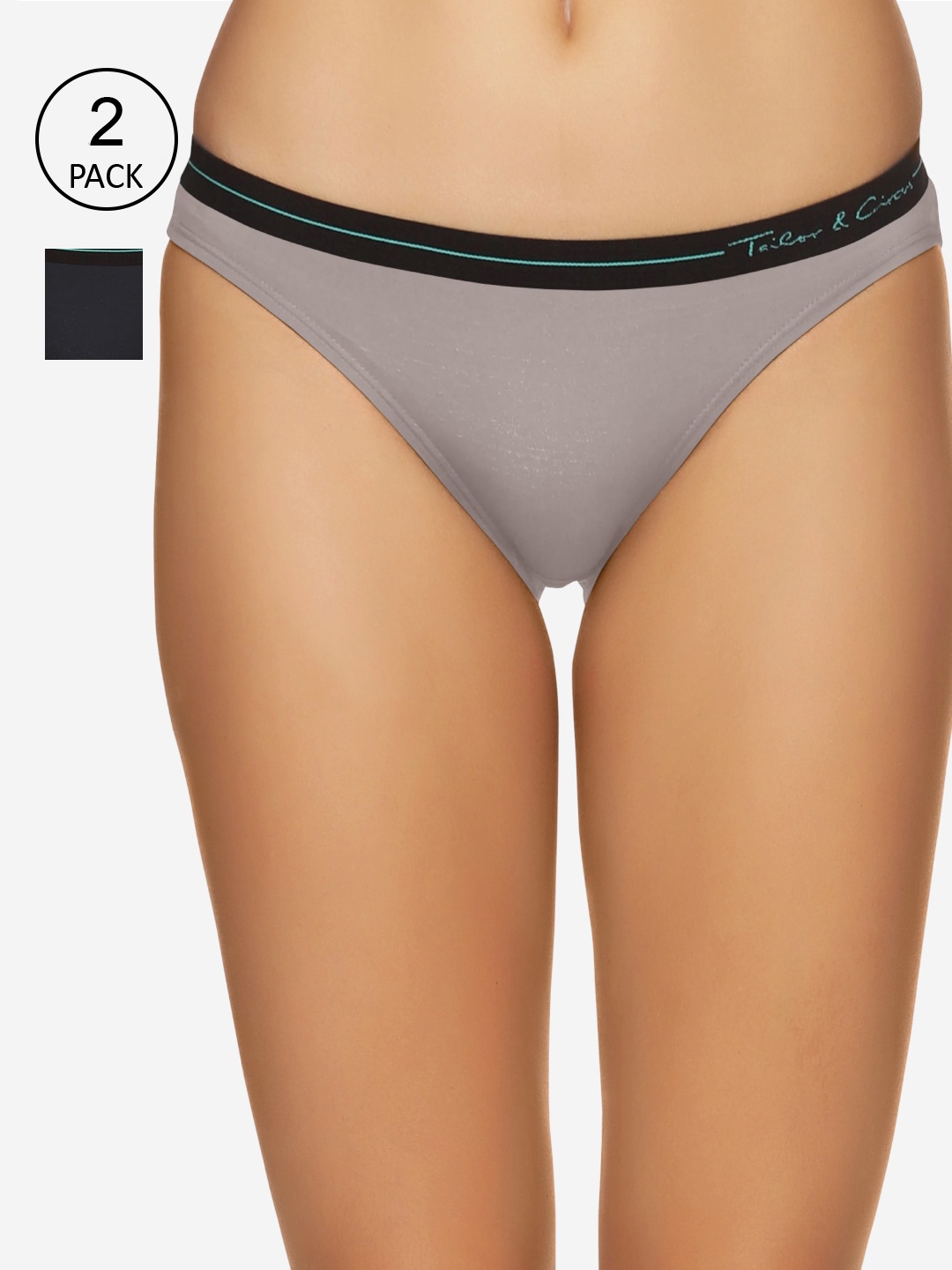 

Tailor & Circus Women Pack Of 2 Grey & Black Anti-Bacterial Bikini Briefs