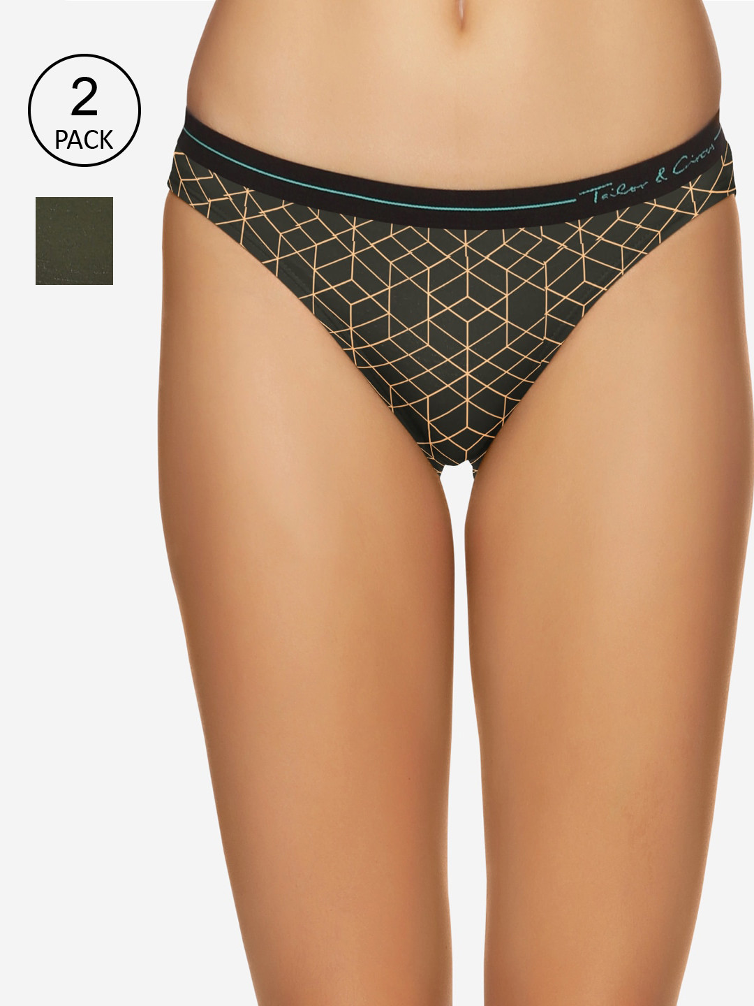 

Tailor & Circus Women Pack Of 2 Grey & Green Anti-Bacterial Bikini Briefs