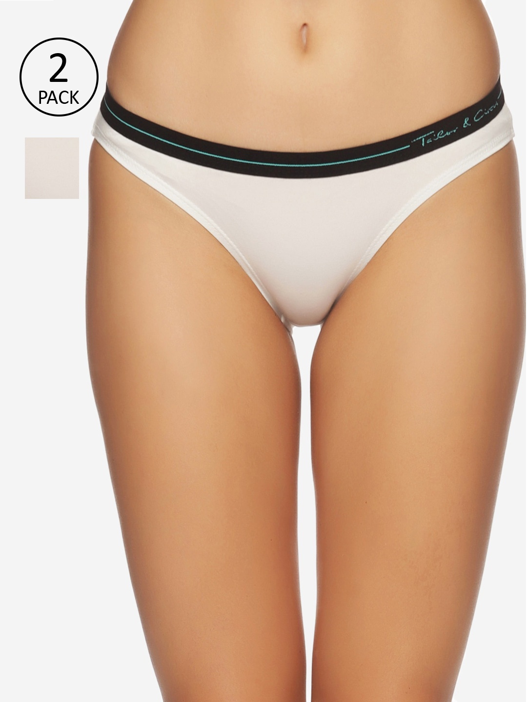 

Tailor & Circus Women Pack Of 2 White & Black Solid Anti-Bacterial Bikini Briefs