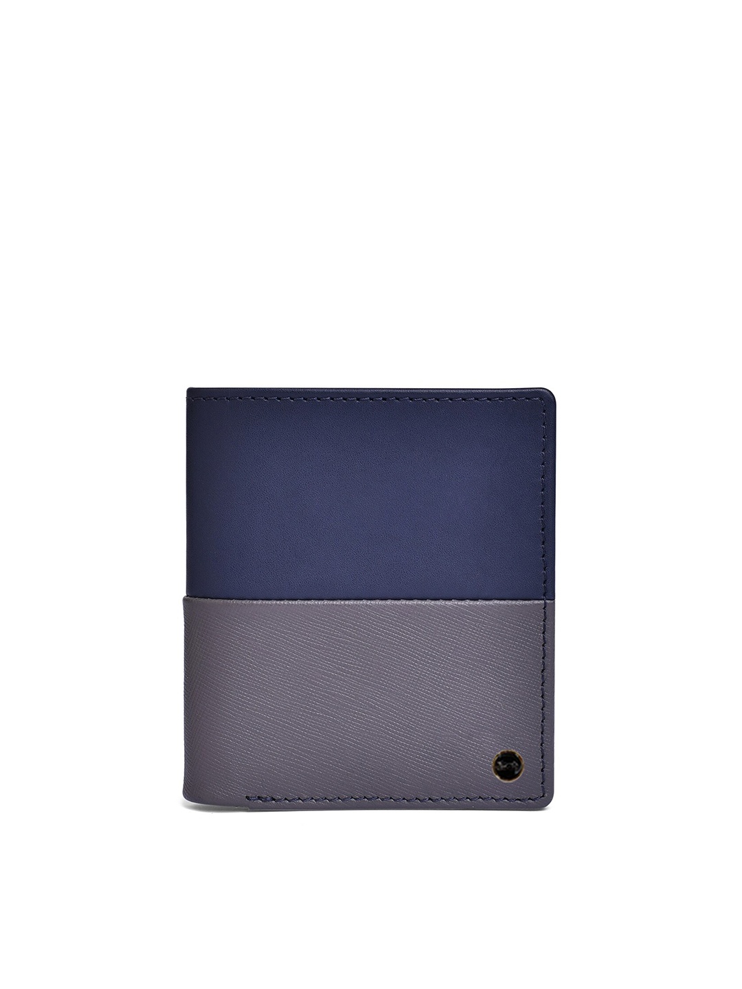 

Belwaba Men Navy Blue & Grey Colourblocked Leather Two Fold Wallet
