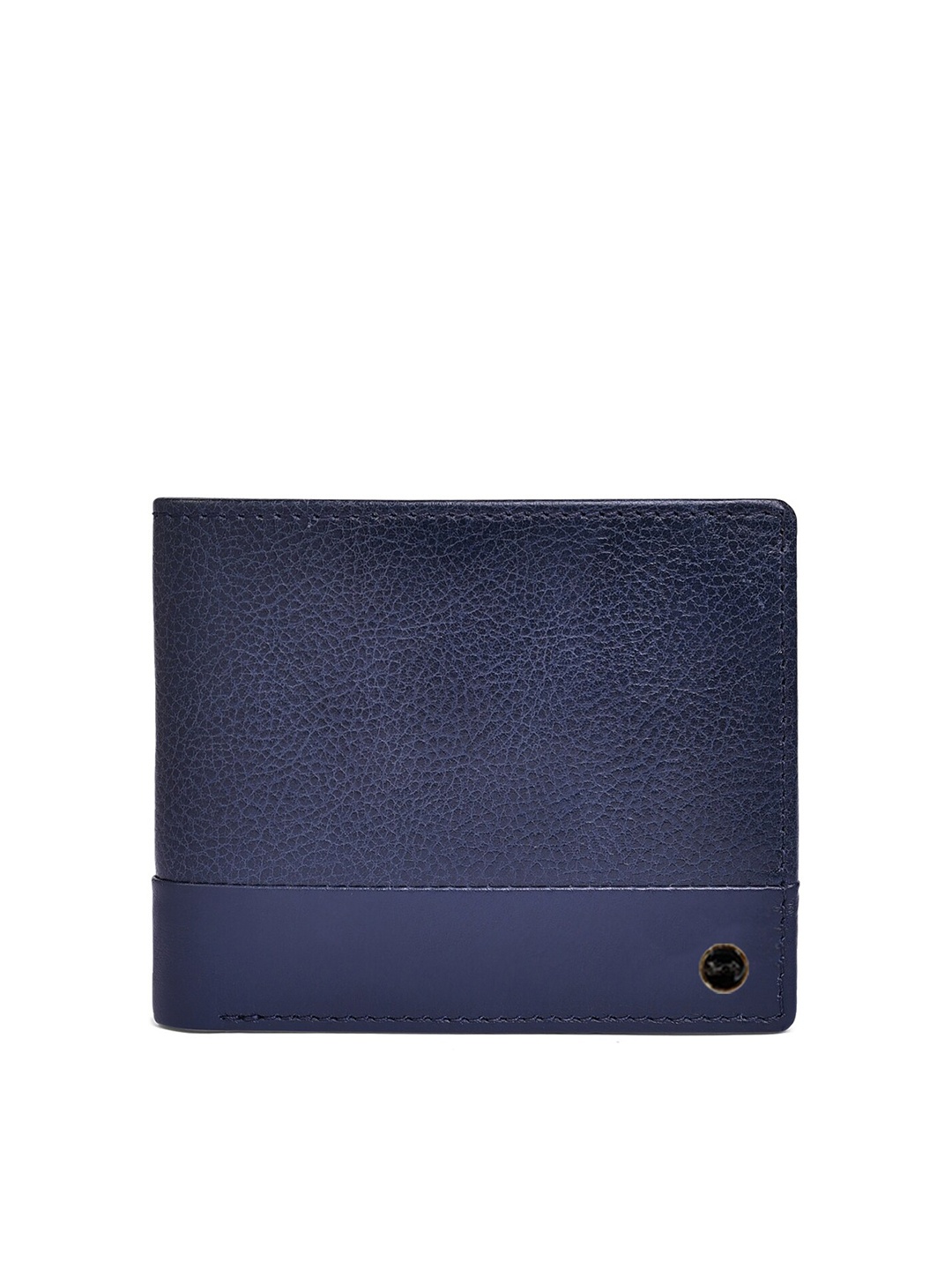 

Belwaba Men Navy Blue Textured Leather Two Fold Wallet