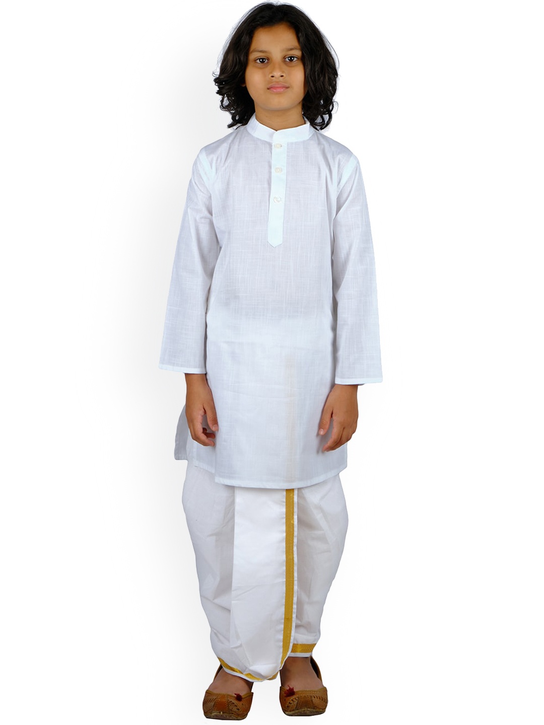 

Sethukrishna Boys White Pure Cotton Kurta with Dhoti Pants