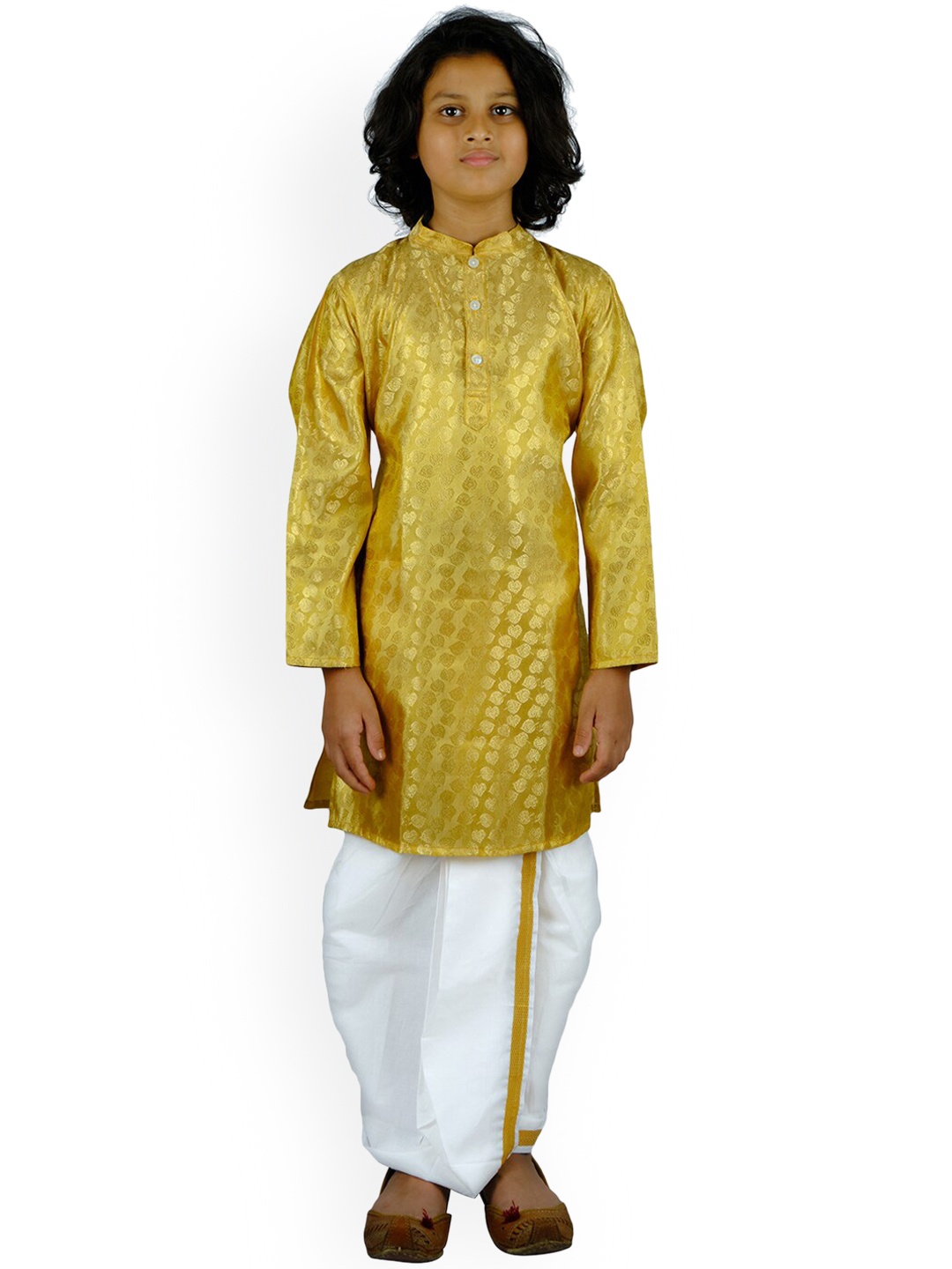 

Sethukrishna Boys Gold-Toned Ethnic Motifs Printed Kurta with Dhoti Pants