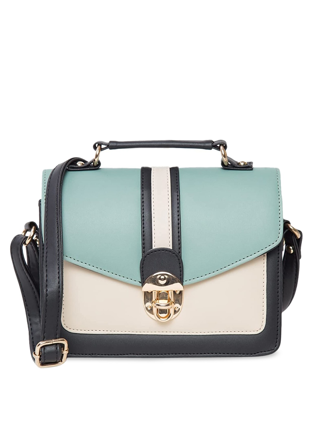 

Leather Retail Blue & Black Colourblocked PU Structured Satchel