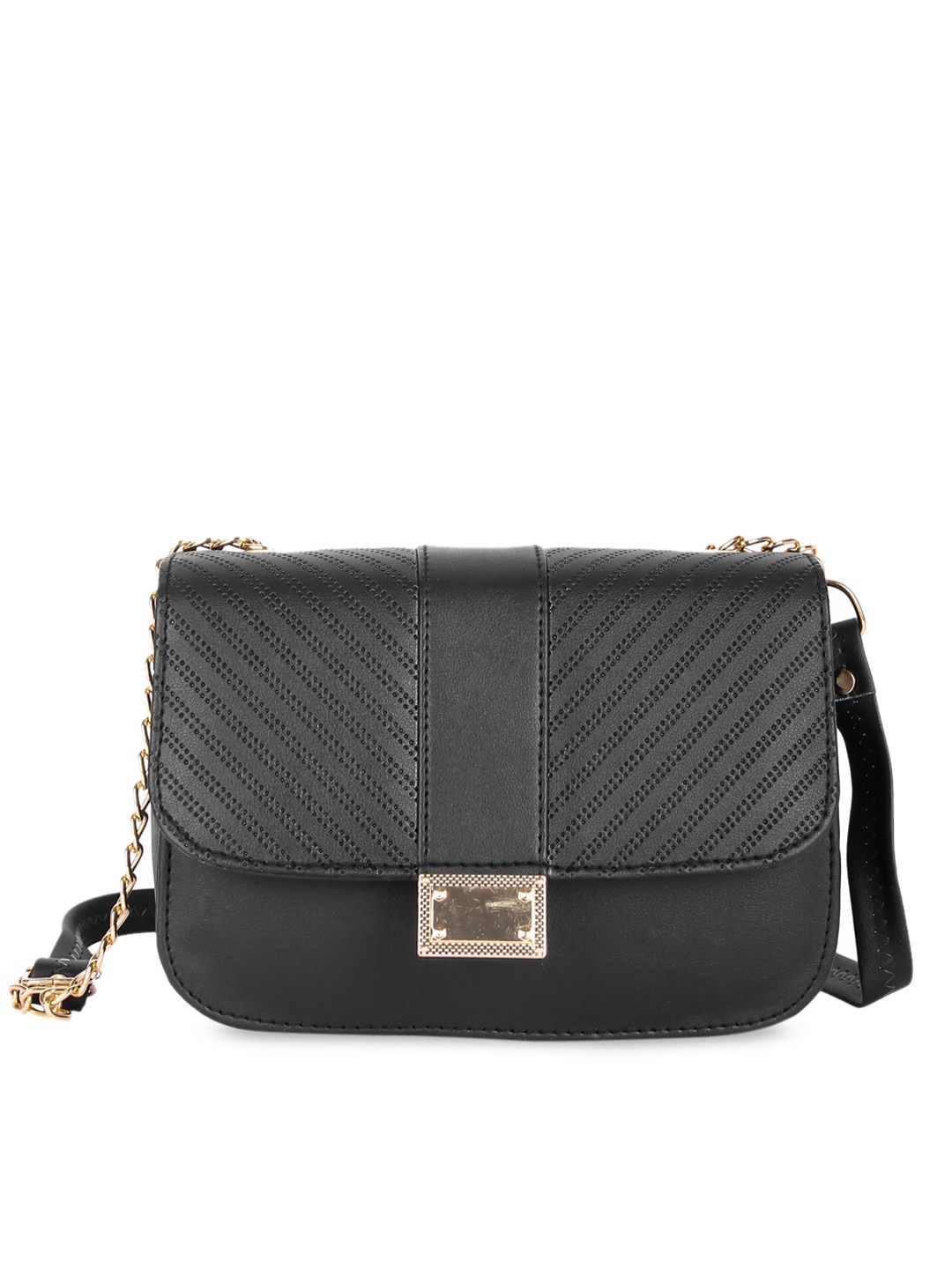 

Leather Retail Black Textured PU Structured Sling Bag with Quilted