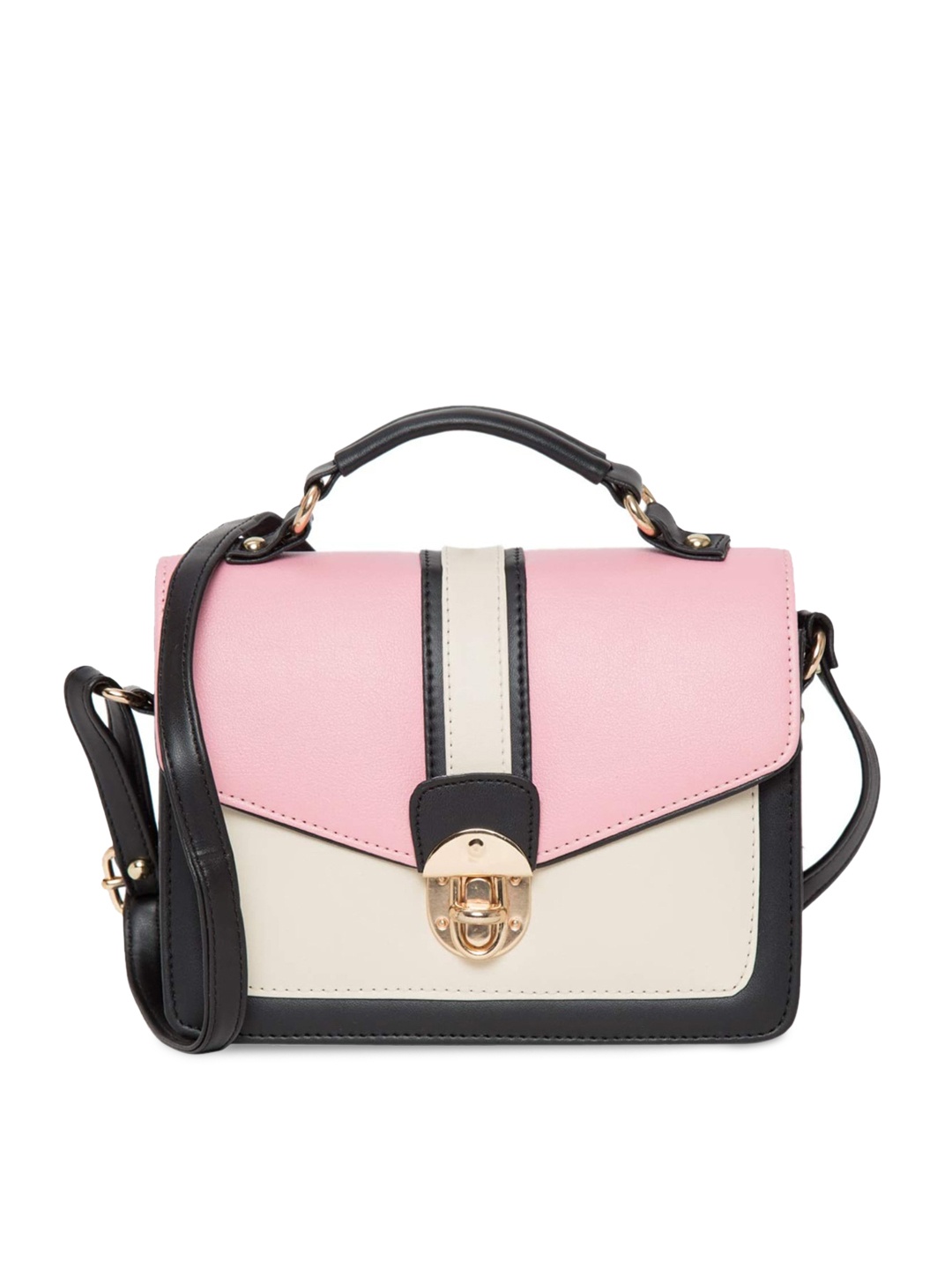 

Leather Retail Pink Colourblocked PU Structured Satchel