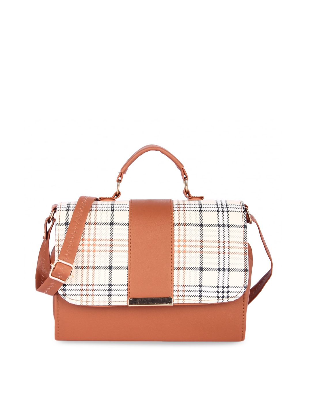 

Leather Retail Brown Checked PU Structured Satchel