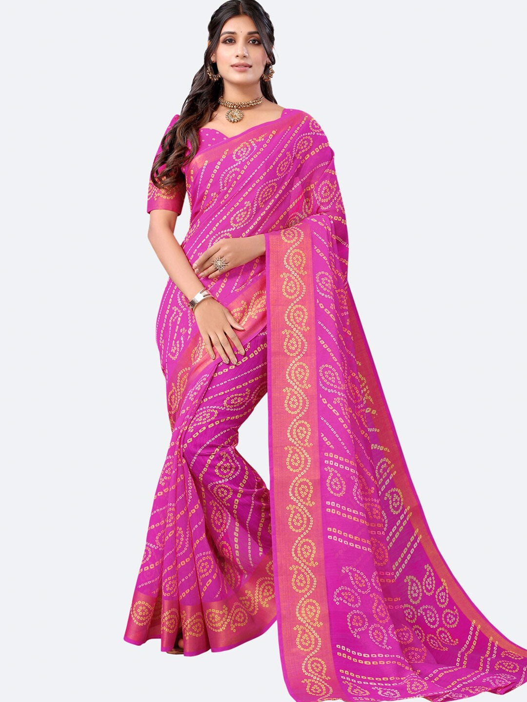 

KALINI Women Pink & Cream-Coloured Bandhani Saree