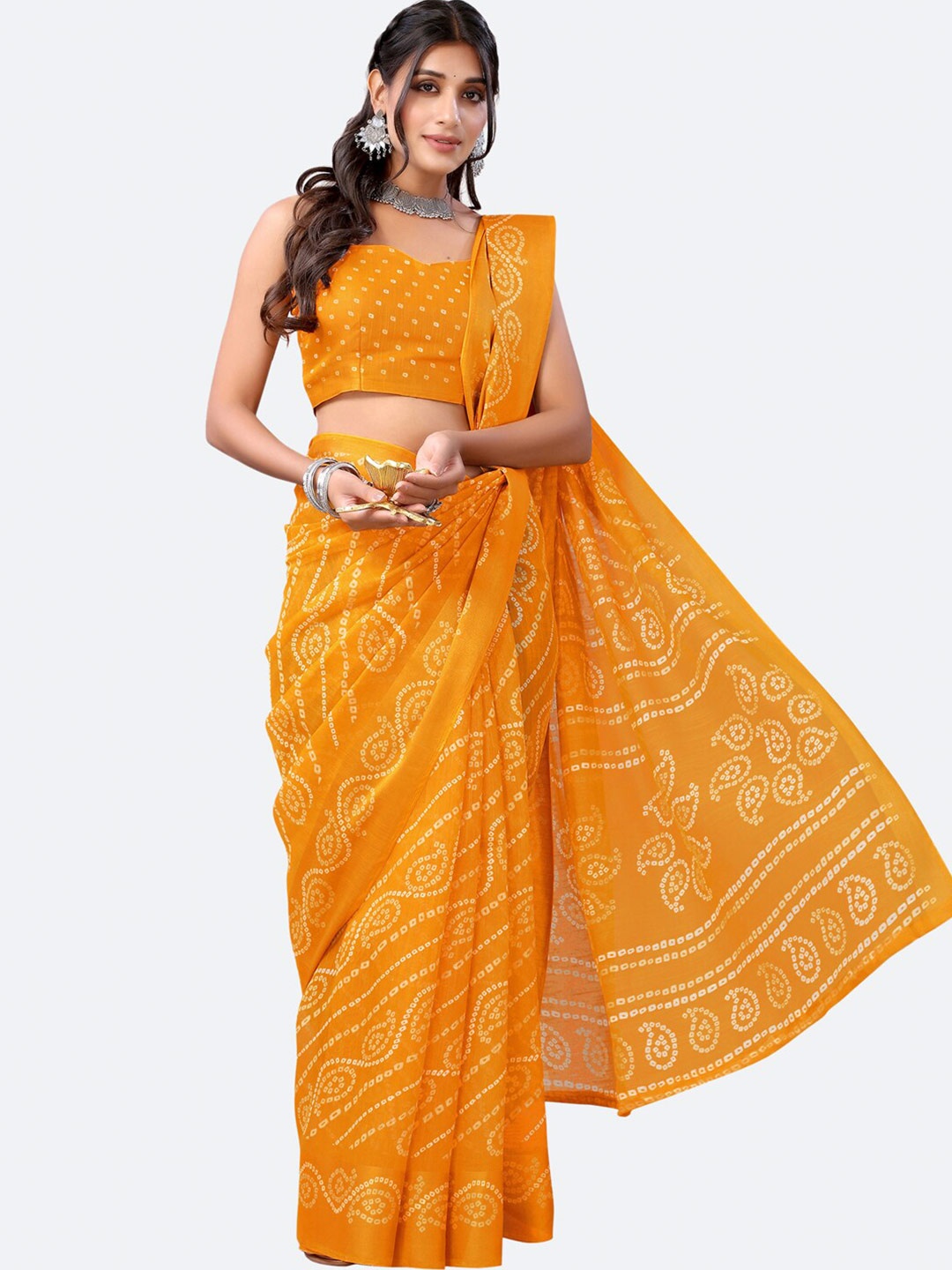 

KALINI Mustard & White Bandhani Zari Bandhani Saree