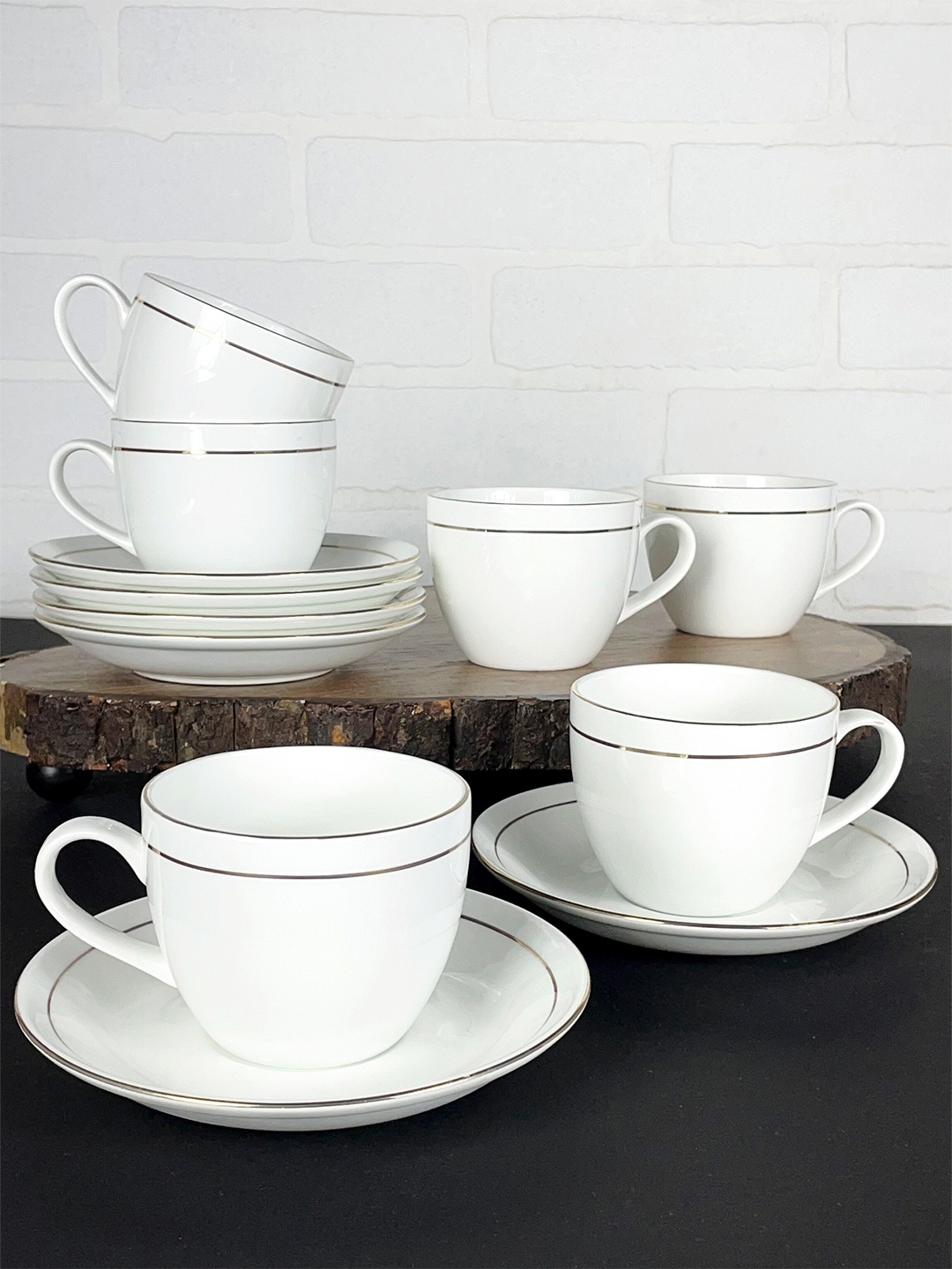 

CLAY CRAFT White Set Of 6 Microwave safe Ceramic Cups and Saucers 180ml Each