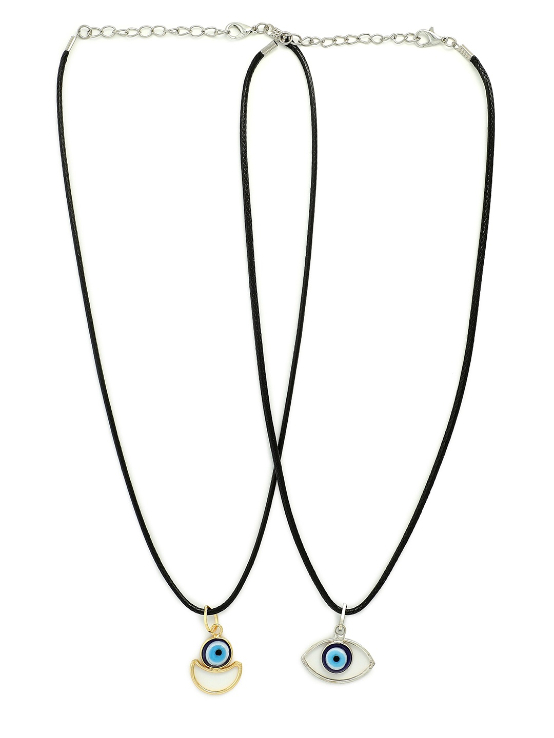 

EL REGALO Women Blue & Silver-Toned Set Of 2 Evil Eye Necklace