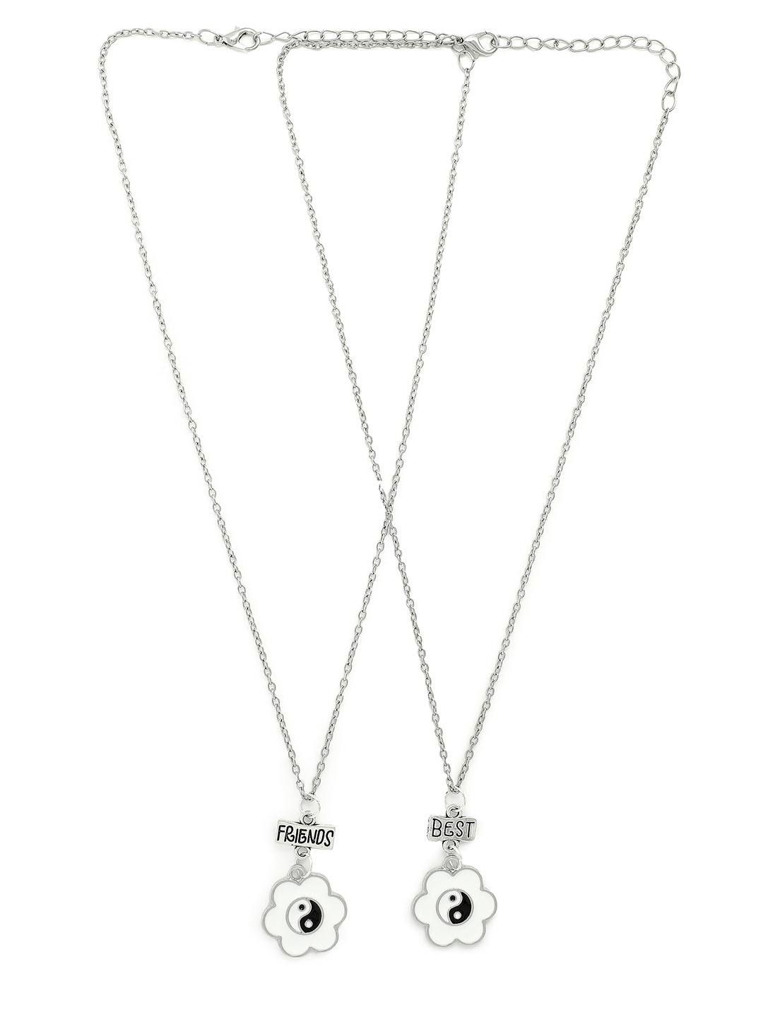 

EL REGALO Women Pack of 2 Best Friend Silver-Toned Flower Necklace