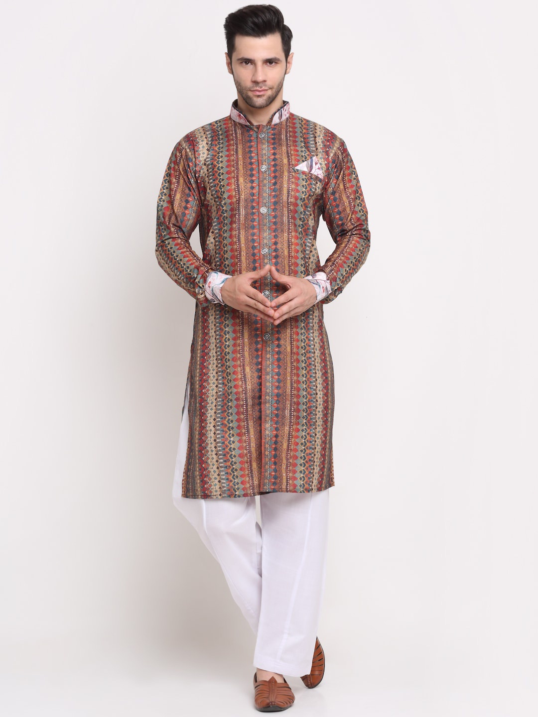 

Benstoke Men Blue & Red Printed Sherwani Set, Multi
