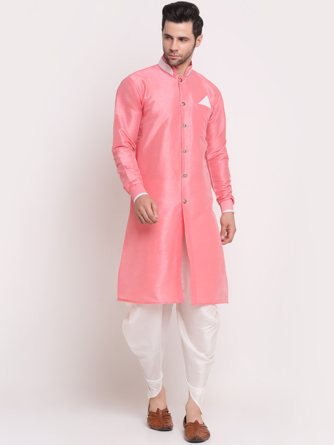 

Benstoke Men Pink & White Solid Sherwani Set