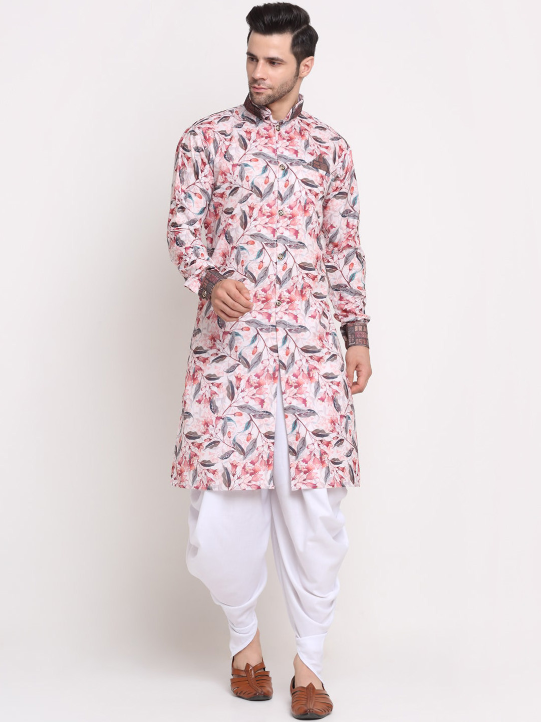 

Benstoke Men Pink & Grey Printed Sherwani Set