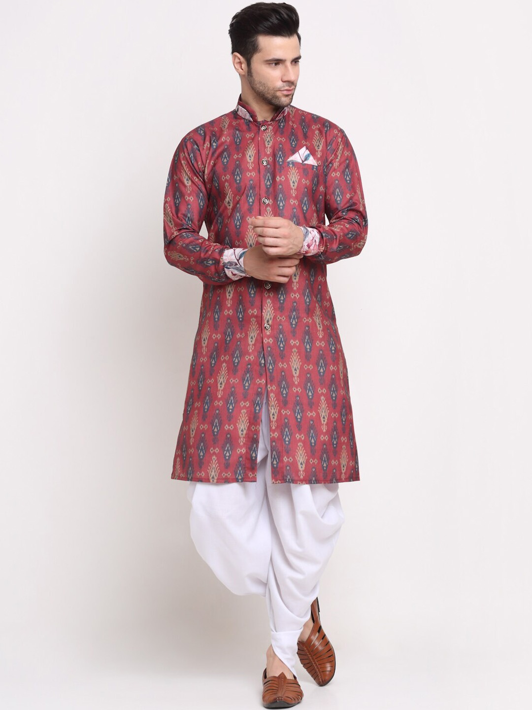 

Benstoke Men Maron & Navy Blue Printed Sherwani Set, Maroon
