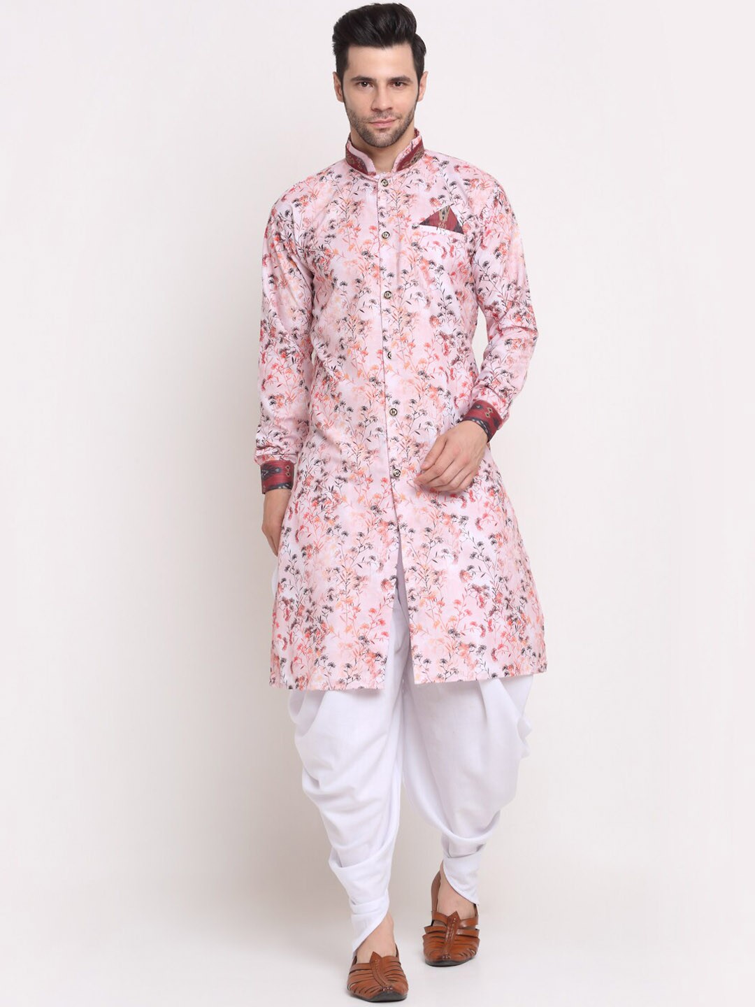 

Benstoke Men Pink & Grey Printed Sherwani Set