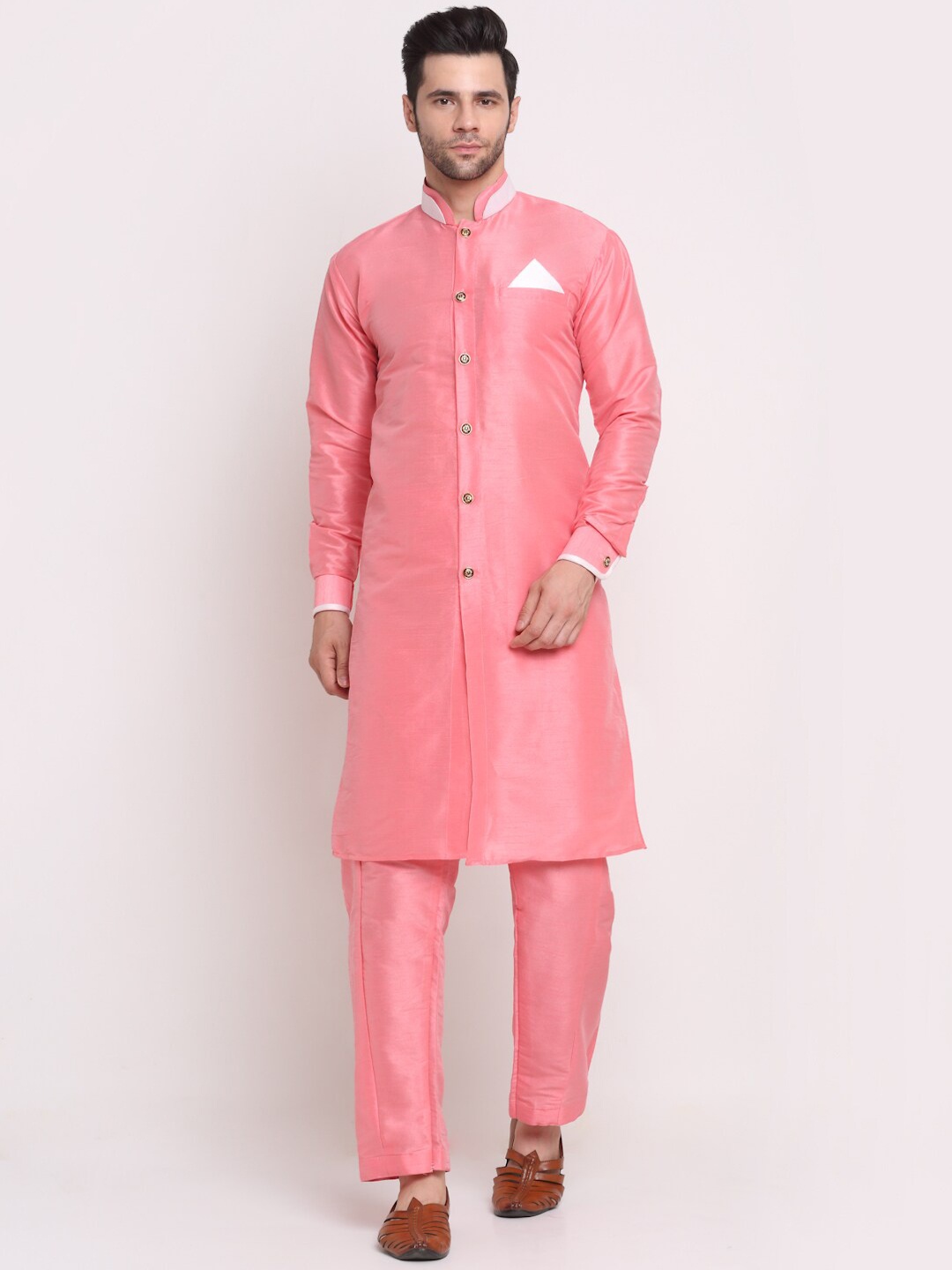 

Benstoke Men Pink Solid Sherwani Set
