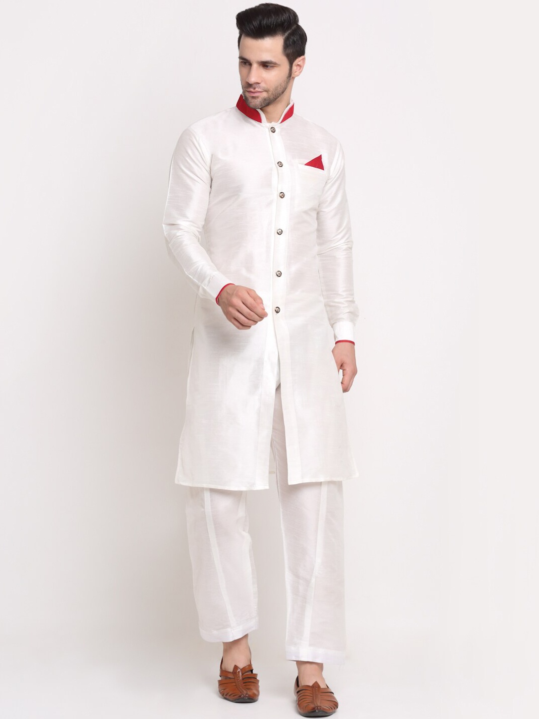 

Benstoke Men White Solid Sherwani Set