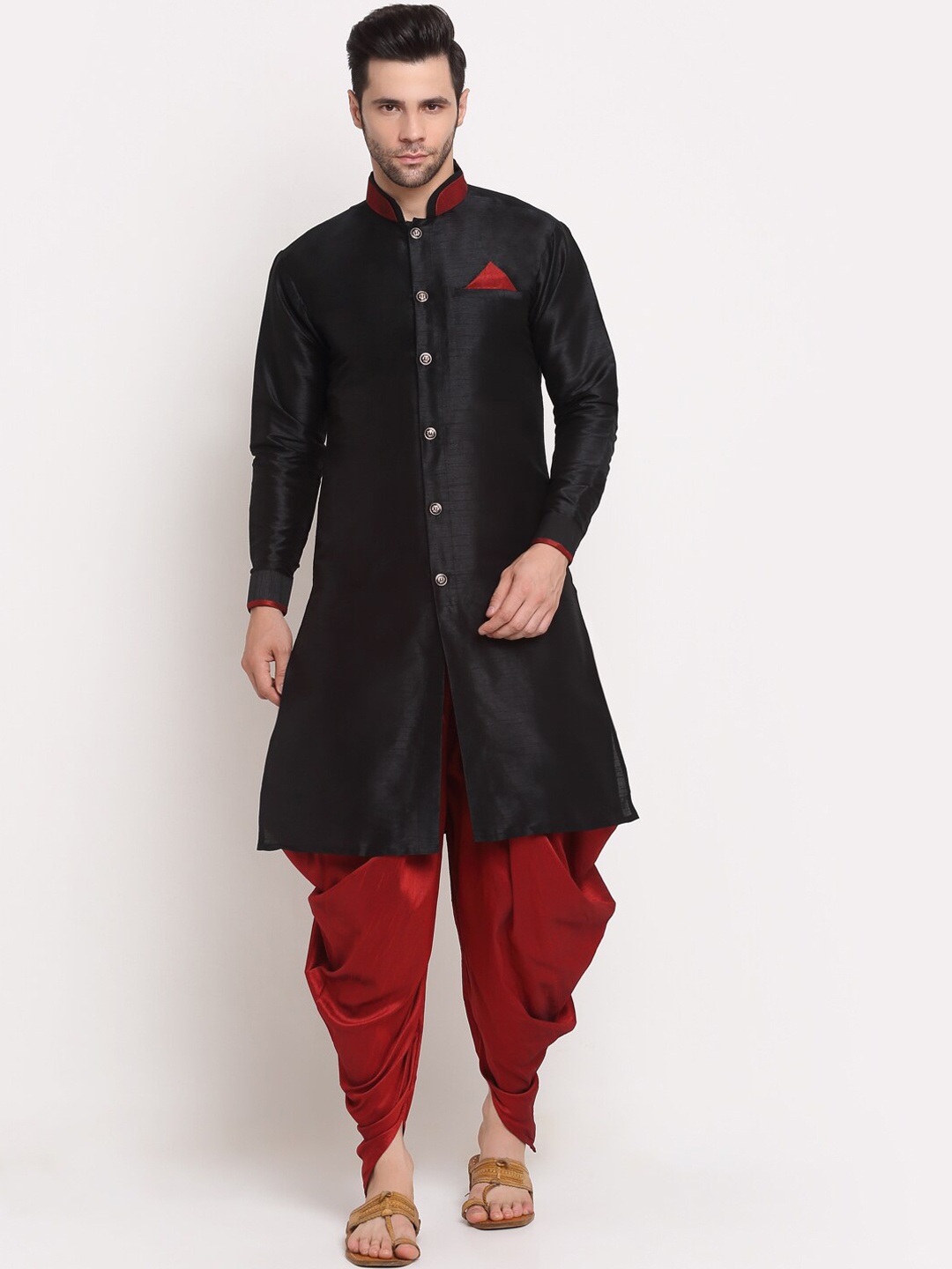 

Benstoke Men Black & Maroon Solid Sherwani & Churidar set