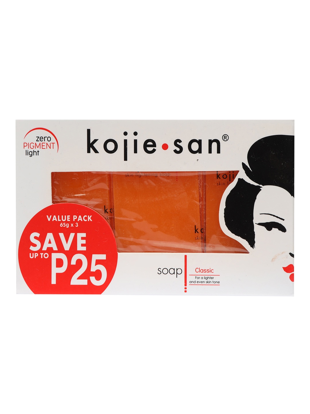 

kojie.san Set of 3 Zero Pigment Light Classic Soap for Lighter & Even Skin Tone- 65 g Each, Orange