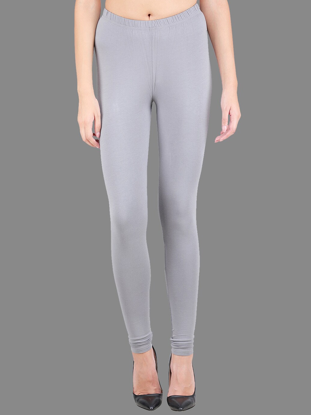 

SPIFFY Women Grey Solid Cotton Churidar-Length Leggings