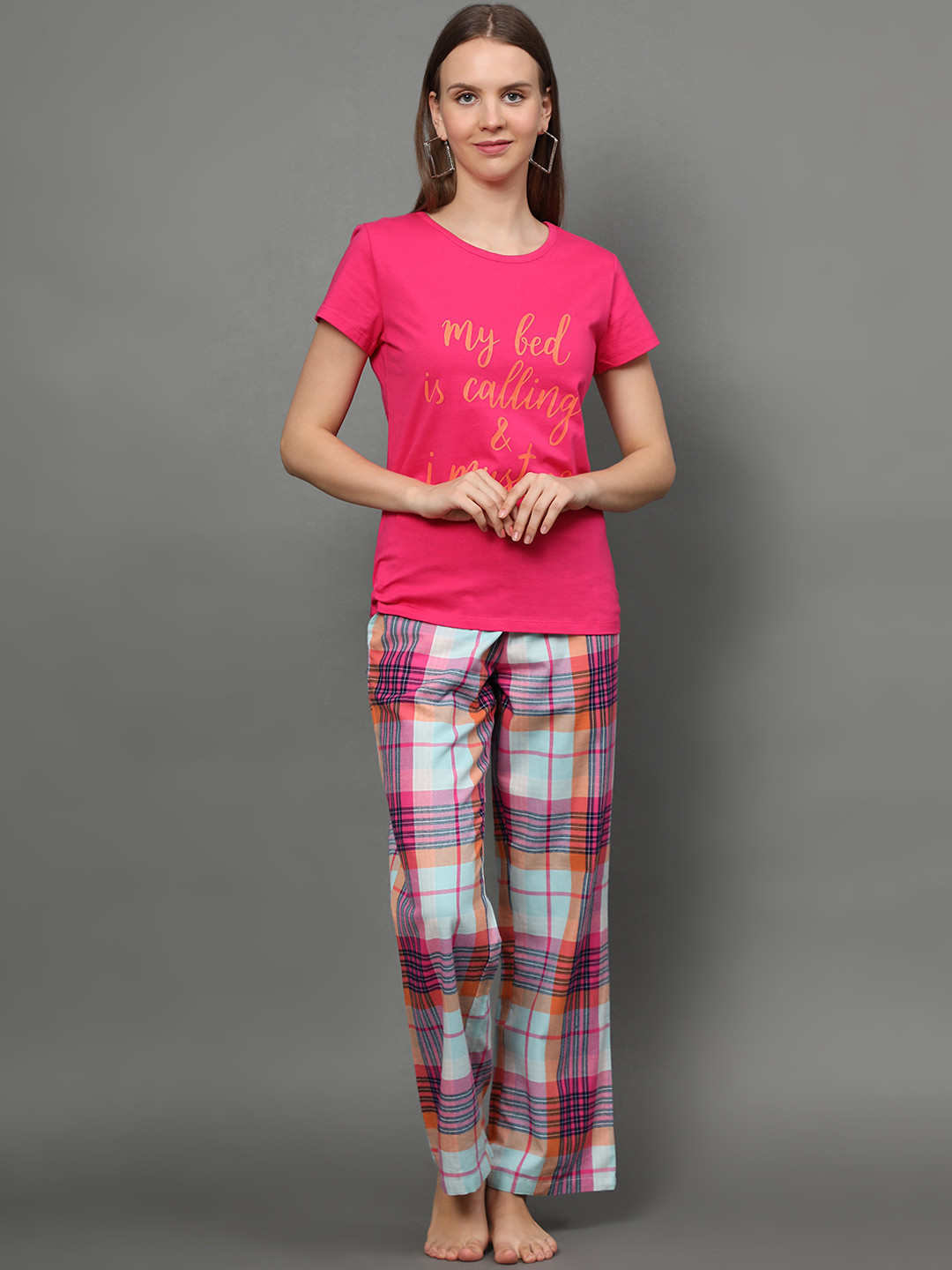 

BStories Women Pink & White Printed Night suit