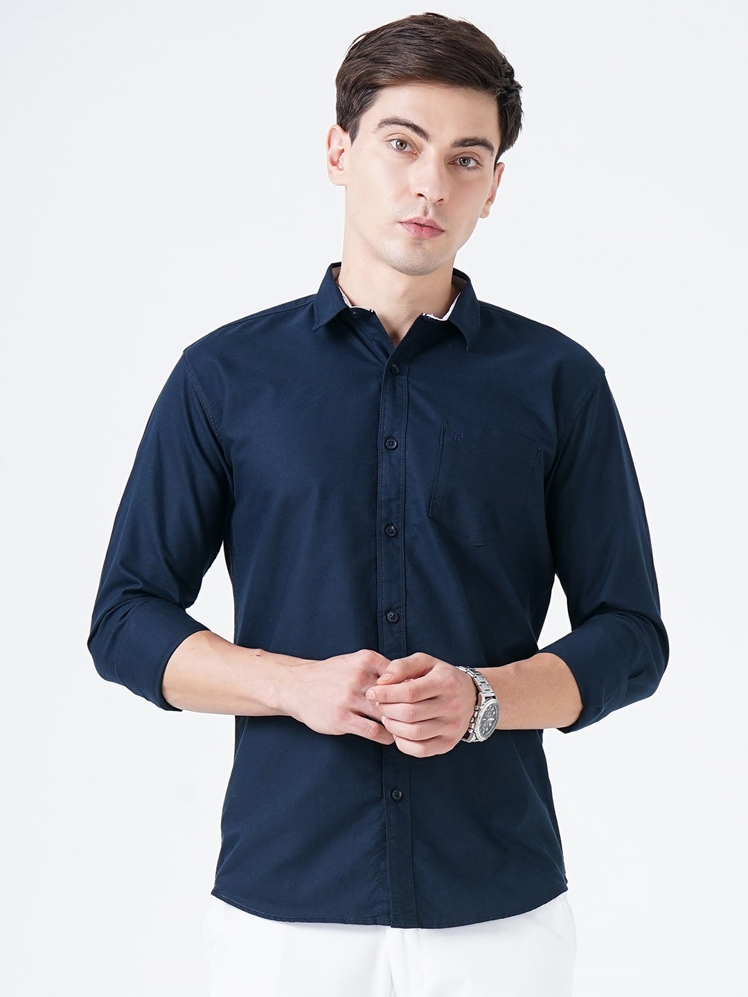 

SORATIA Men Navy Blue Slim Fit Casual Shirt