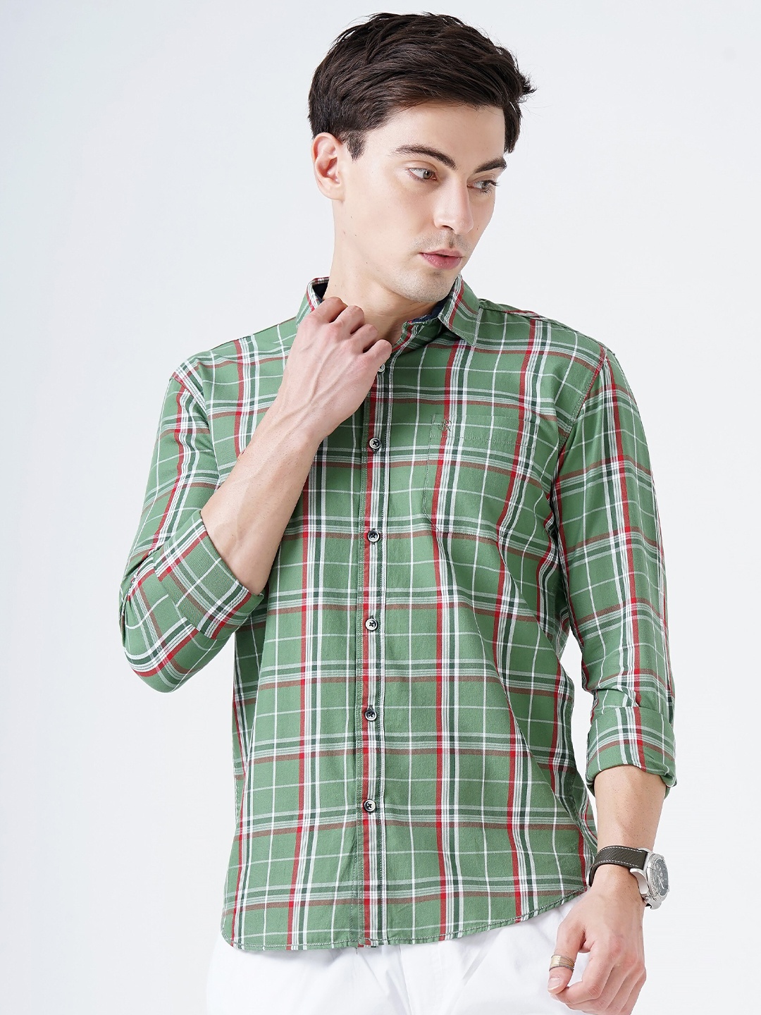 

SORATIA Men Green Slim Fit Tartan Checks Checked Casual Shirt