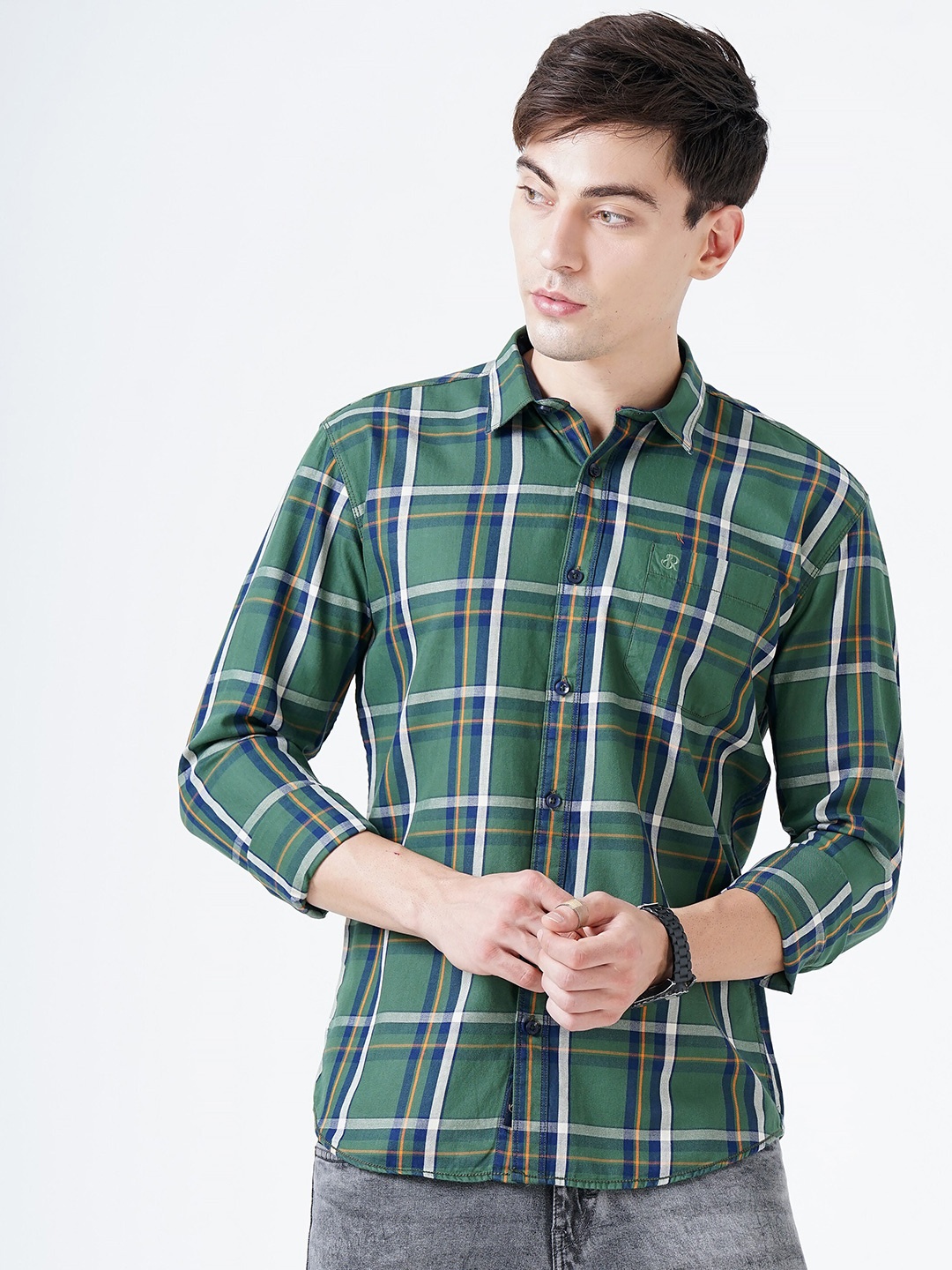 

SORATIA Men Green Slim Fit Tartan Checked Casual Shirt