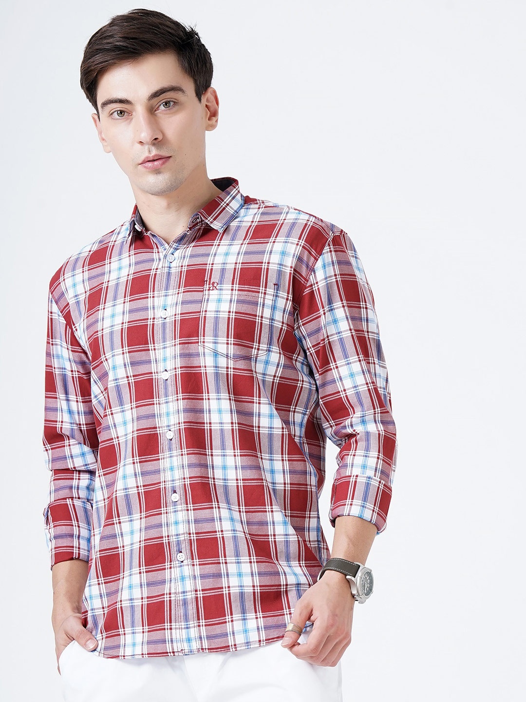 

SORATIA Men Maroon Slim Fit Tartan Checks Checked Casual Shirt