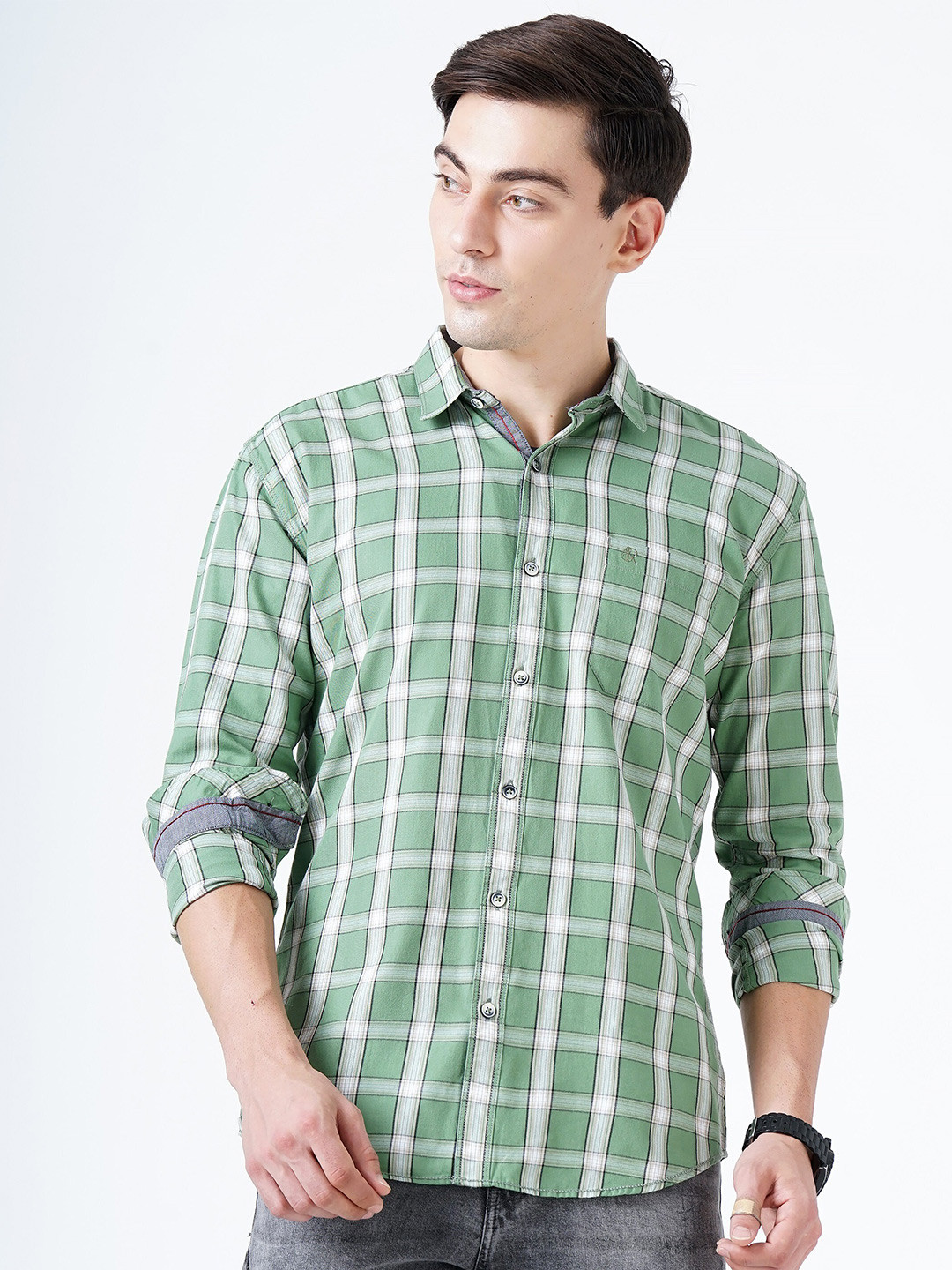 

SORATIA Men Green Slim Fit Tartan Checked Casual Shirt