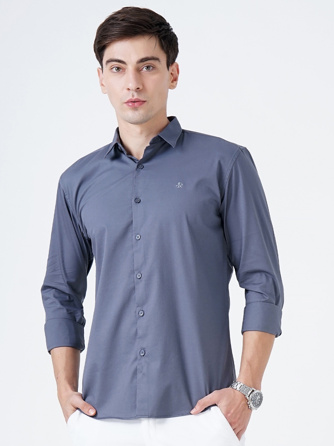 

SORATIA Men Grey Slim Fit Casual Shirt