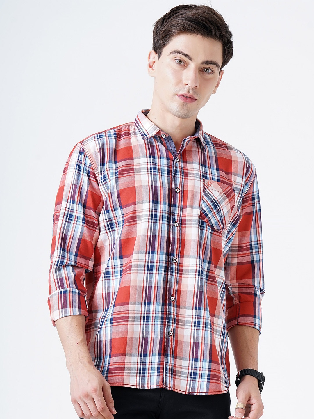 

SORATIA Men Red Slim Fit Tartan Checked Casual Shirt