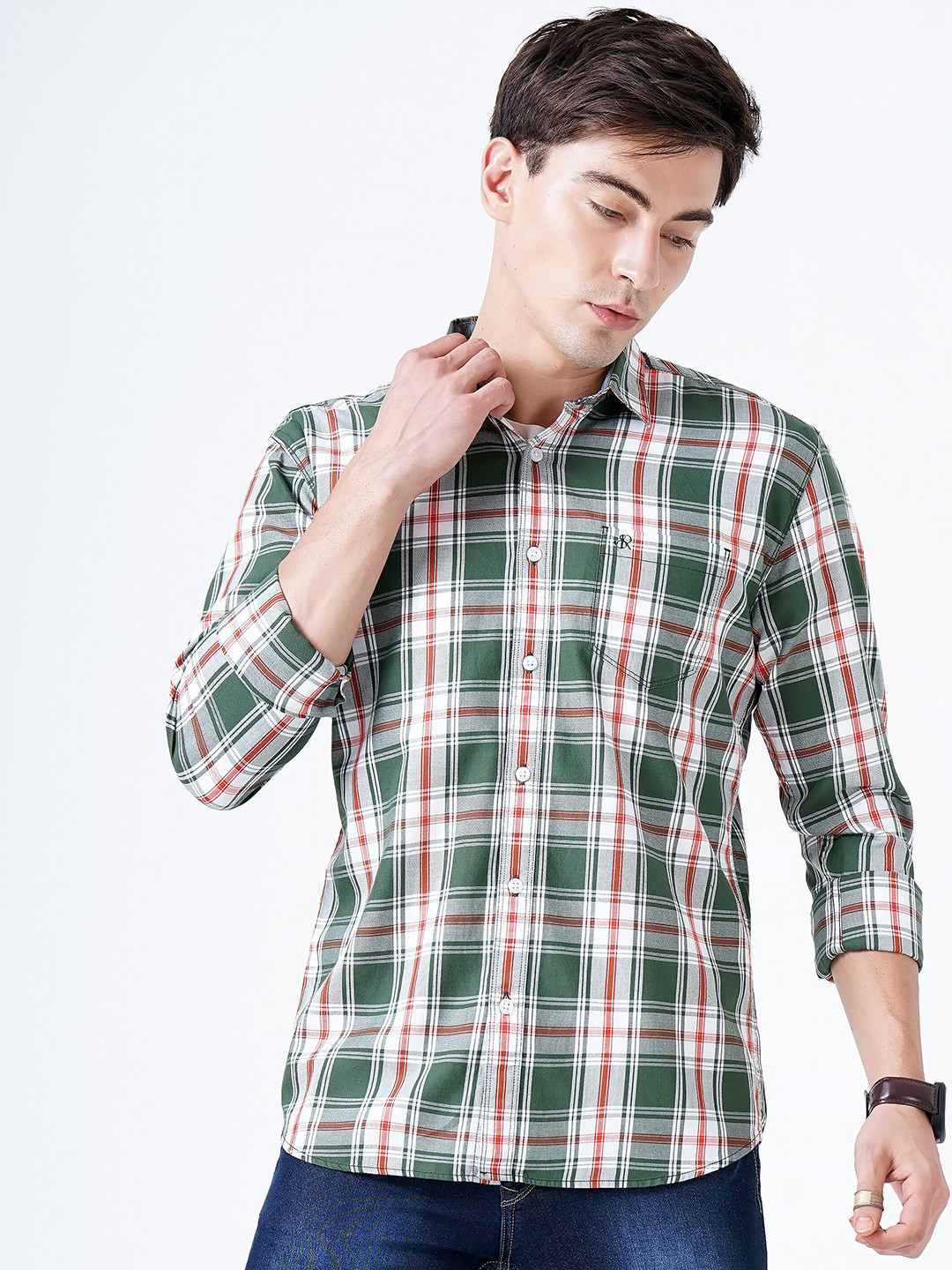 

SORATIA Men Green Slim Fit Tartan Checked Casual Shirt