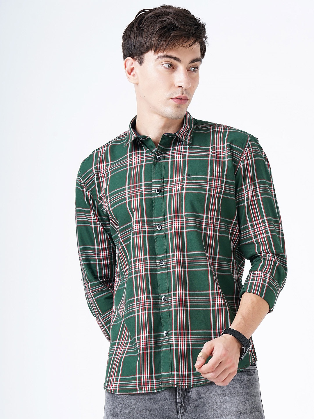 

SORATIA Men Green Slim Fit Tartan Checked Casual Shirt