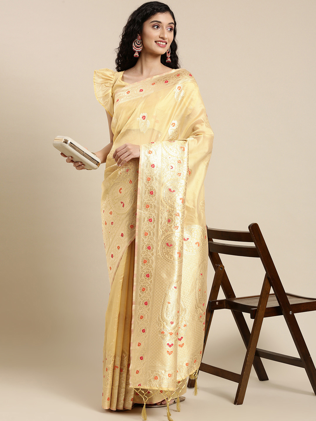 

Mitera Golden Woven Design Pure Organza Banarasi Saree, Gold