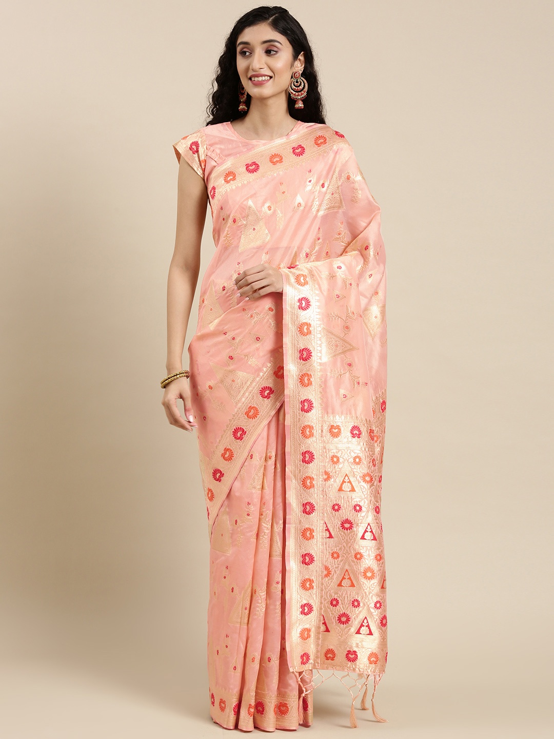 

Mitera Peach-Coloured Woven Design Pure Organza Banarasi Saree