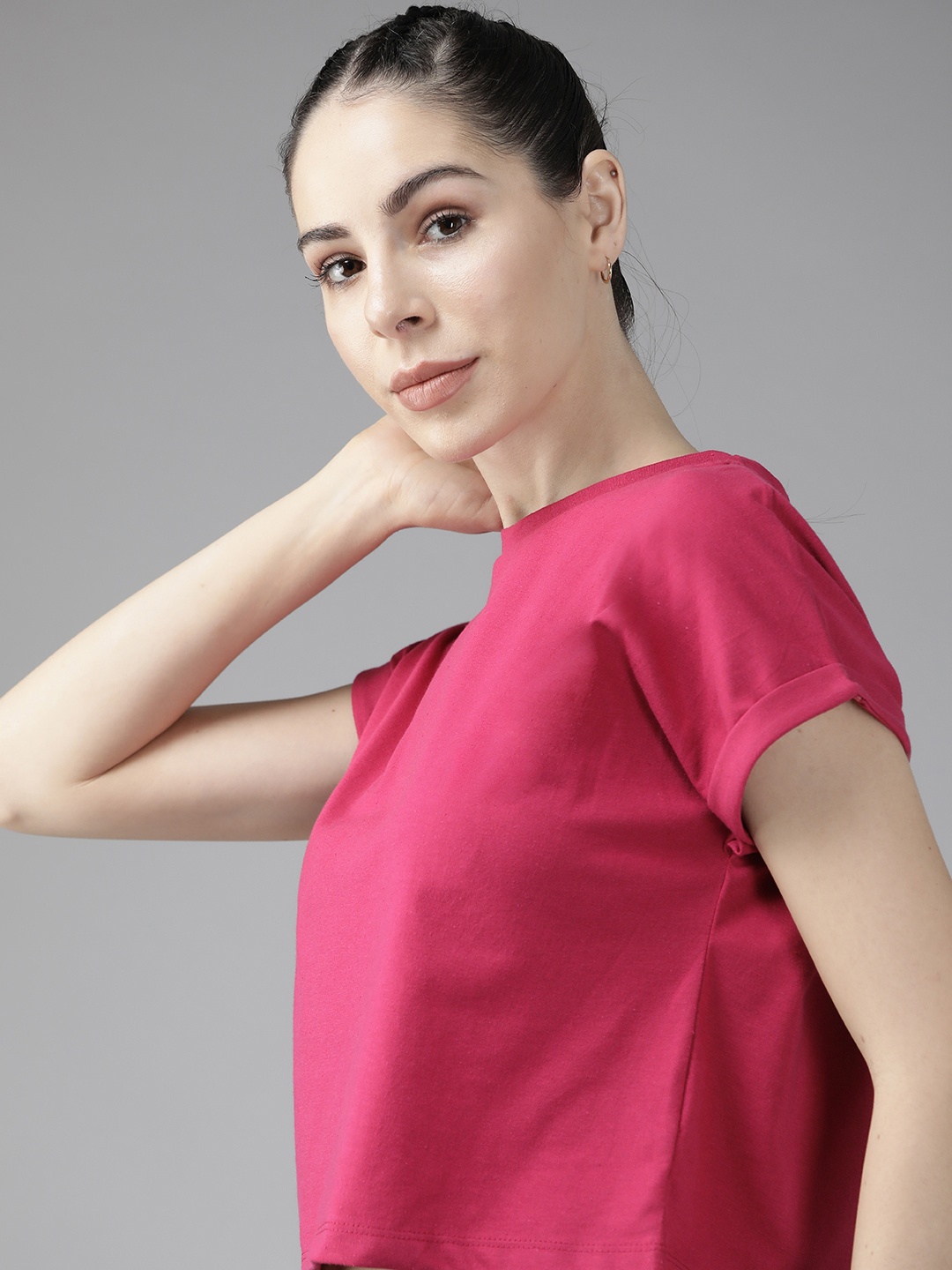 

Roadster Women Pink Extended Sleeves Oversized T-shirt